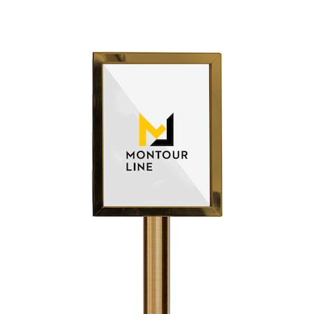 SignFrame Floor Standing 8.5x11V Satin Brass PLEASE WAIT NEXT CASHIER